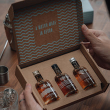 Load image into Gallery viewer, Devon Rum Co Spiced, Honey Spiced, and Black Spiced Rum Miniatures in a Gift Set Box
